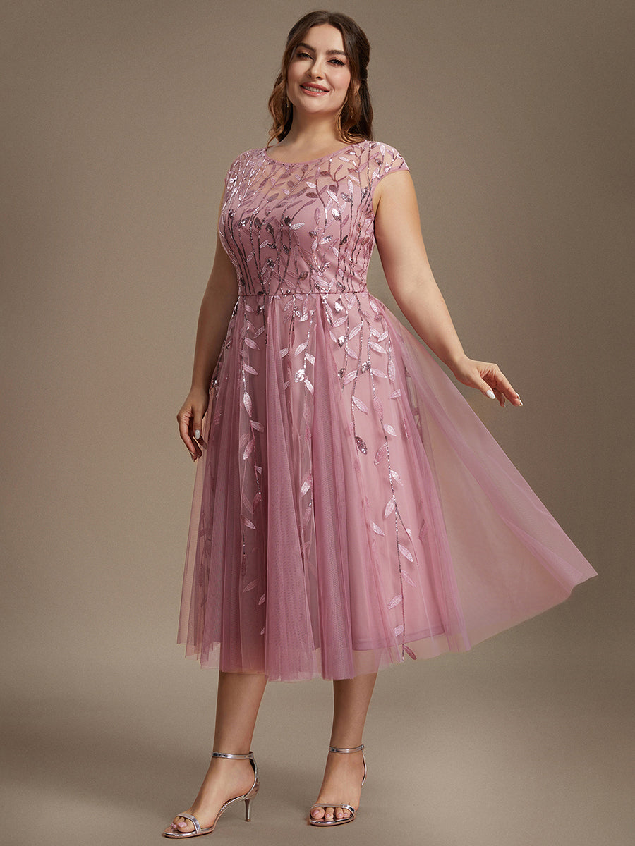 Robe midi évasée à manches courtes en patchwork transparent #Couleur_Orchidee
