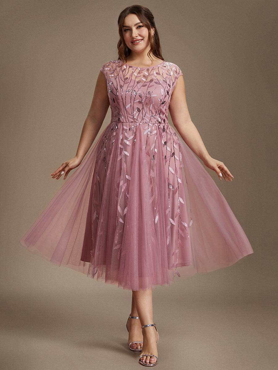 Robe midi évasée à manches courtes en patchwork transparent #Couleur_Orchidee