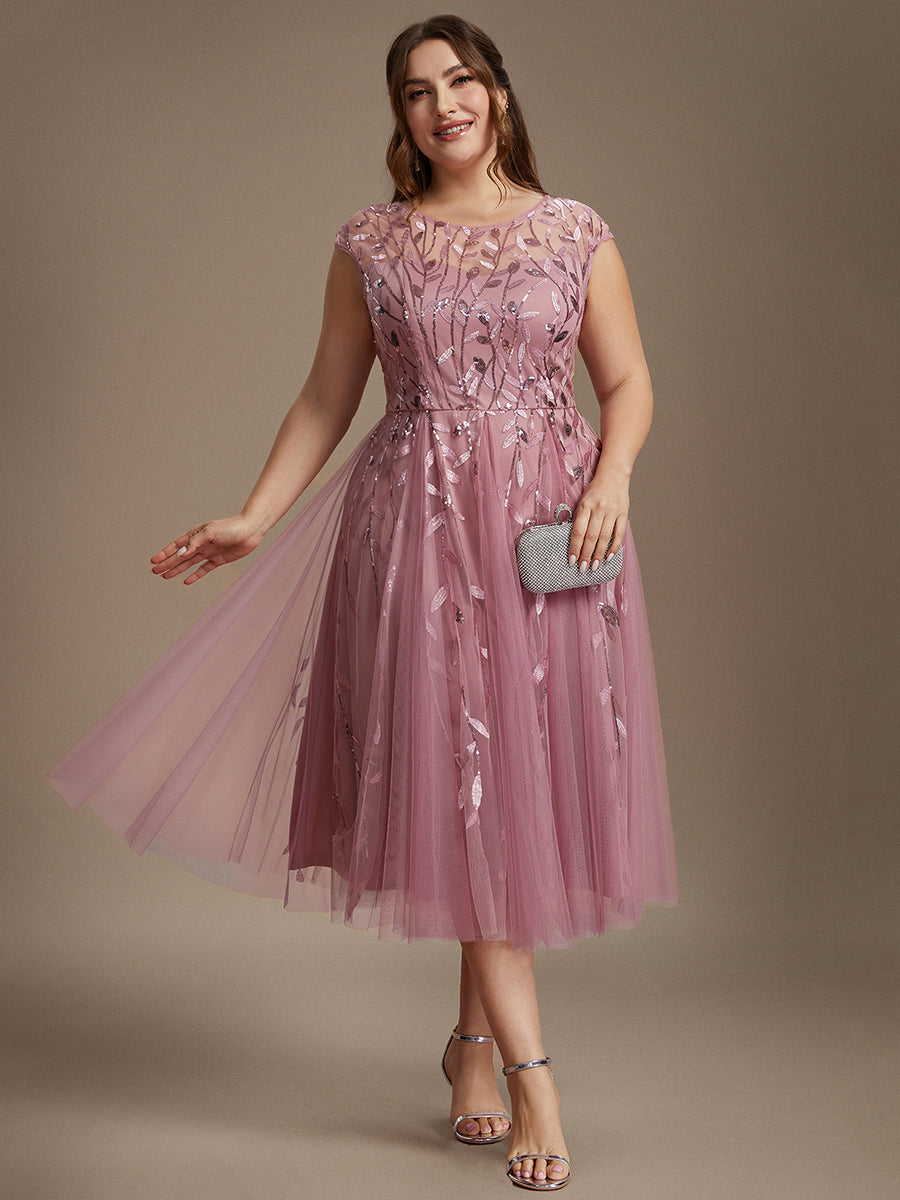 Robe midi évasée à manches courtes en patchwork transparent #Couleur_Orchidee