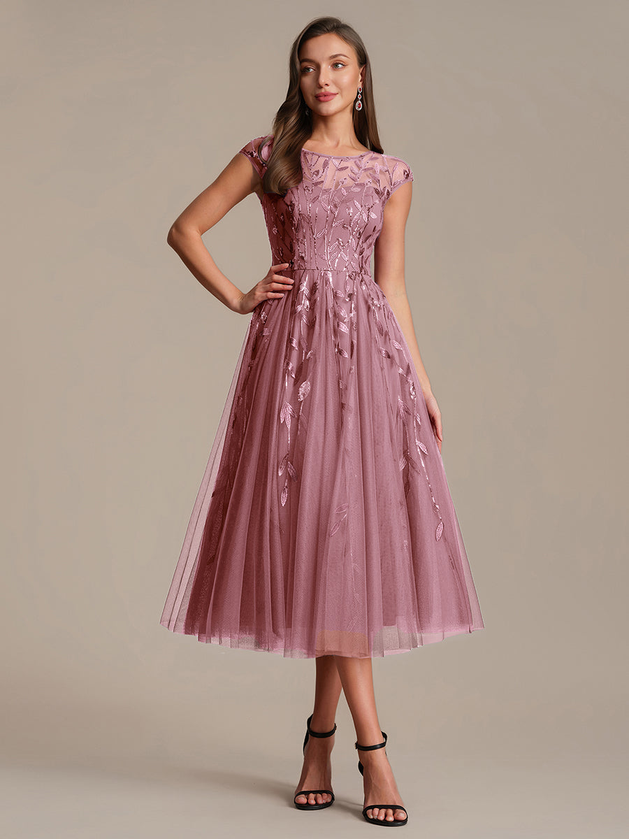 Robe midi évasée à manches courtes en patchwork transparent #Couleur_Orchidee