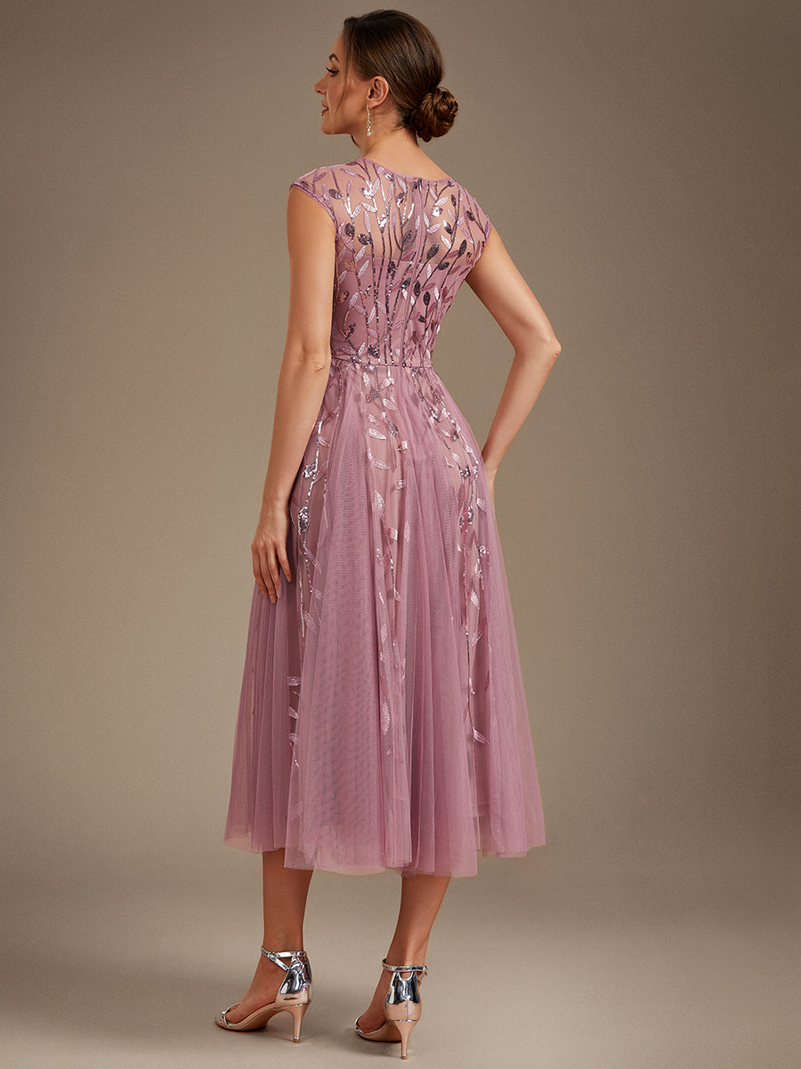 Robe midi évasée à manches courtes en patchwork transparent #Couleur_Orchidee