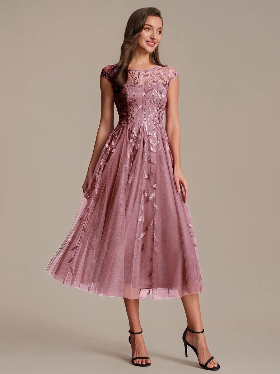 Robe midi évasée à manches courtes en patchwork transparent #Couleur_Orchidee