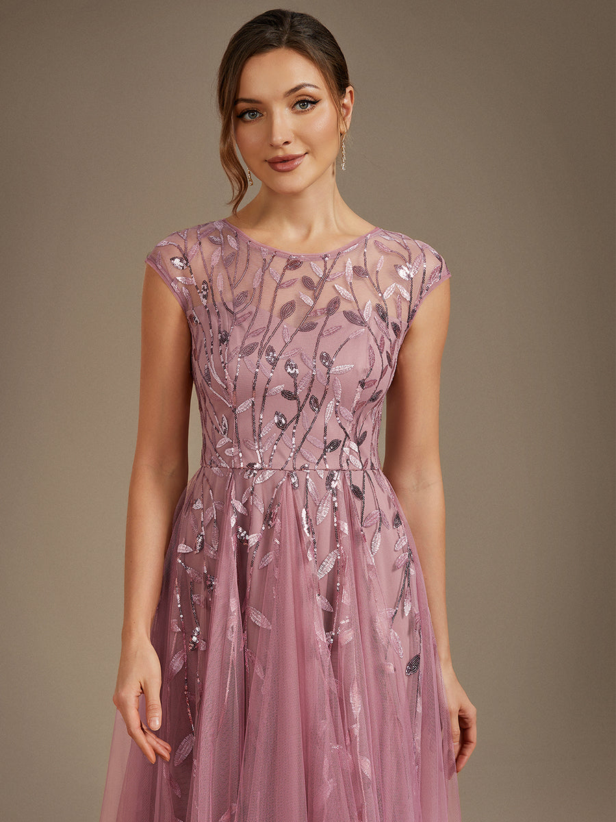 Robe midi évasée à manches courtes en patchwork transparent #Couleur_Orchidee