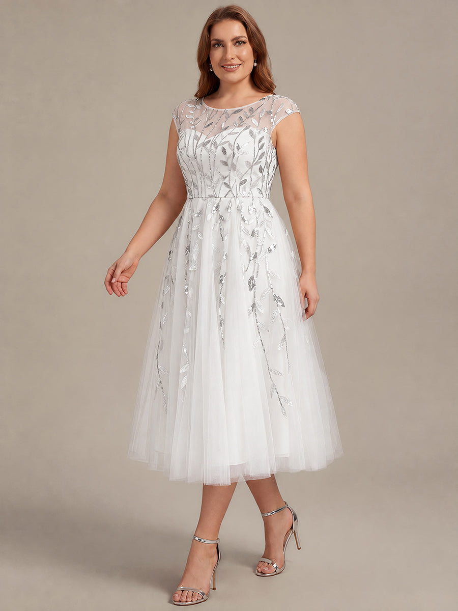 Robe midi évasée à manches courtes en patchwork transparent #Couleur_Blanc