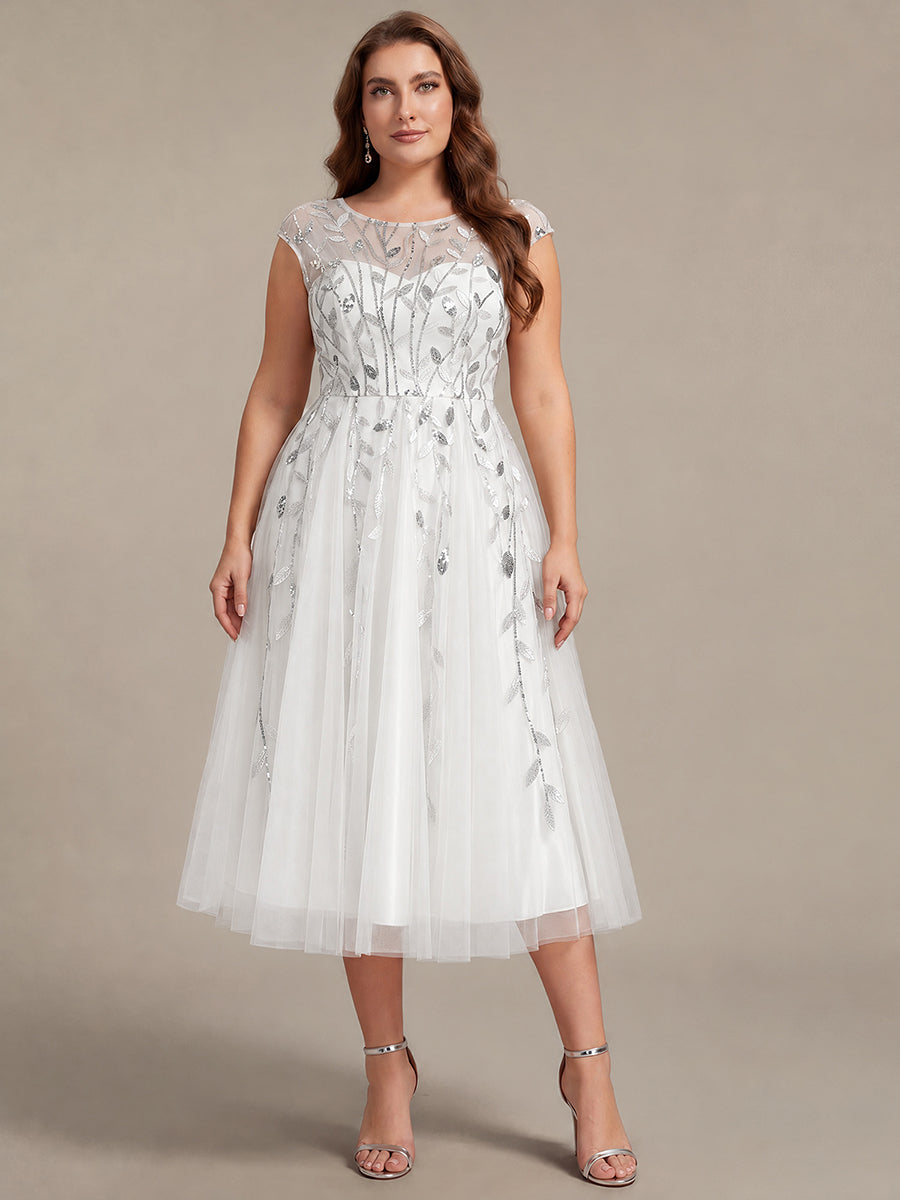 Robe midi évasée à manches courtes en patchwork transparent #Couleur_Blanc