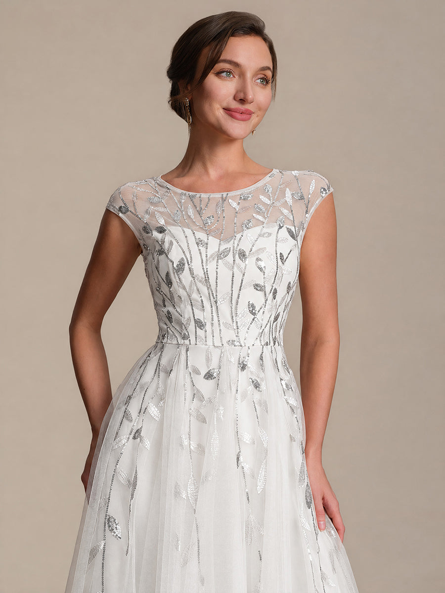 Robe midi évasée à manches courtes en patchwork transparent #Couleur_Blanc