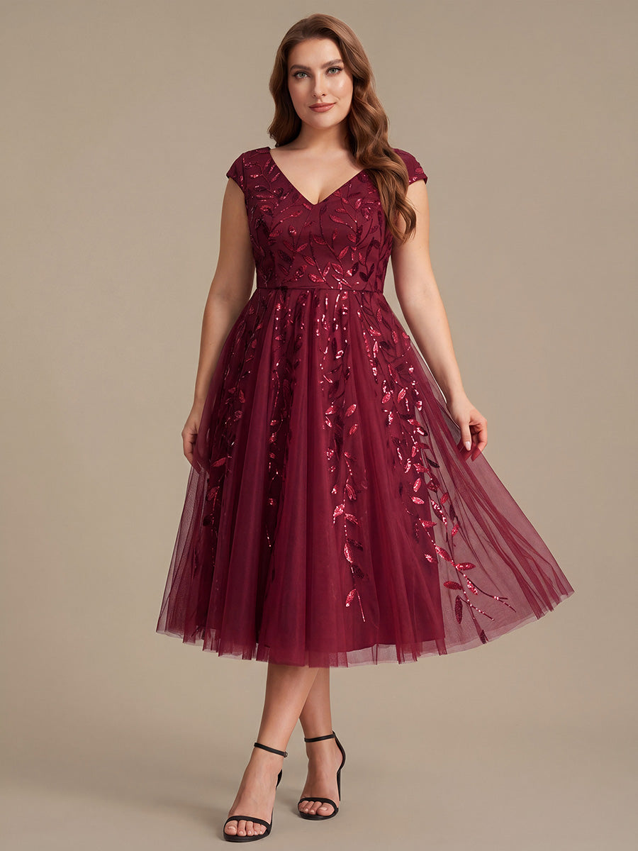 Robe midi sans manches col en V à sequins et coupe évasée #Couleur_Bordeaux