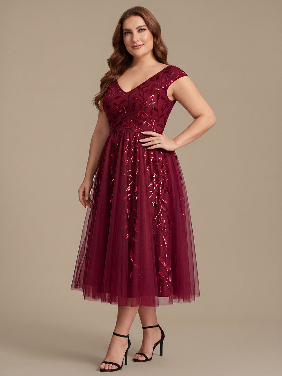Robe midi sans manches col en V à sequins et coupe évasée #Couleur_Bordeaux