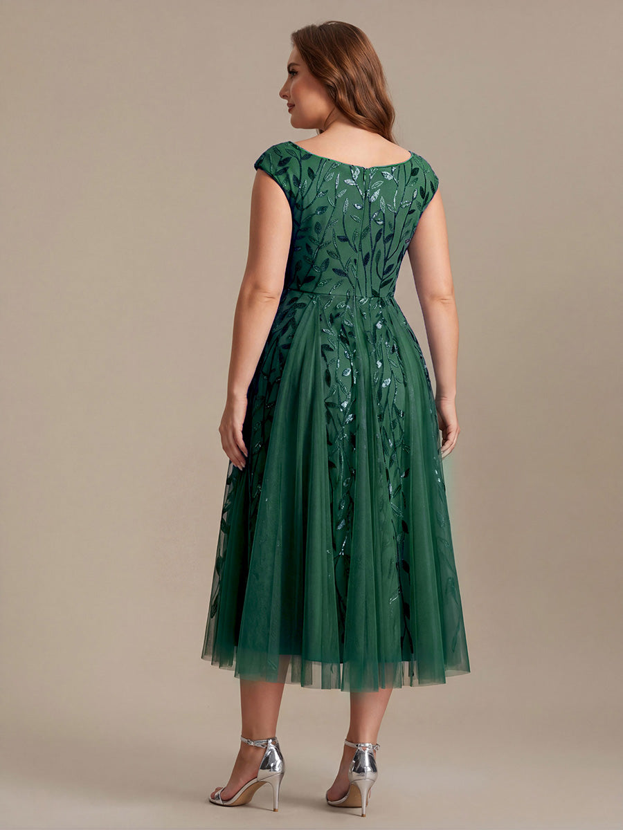 Robe midi sans manches col en V à sequins et coupe évasée #Couleur_Vert Fonce