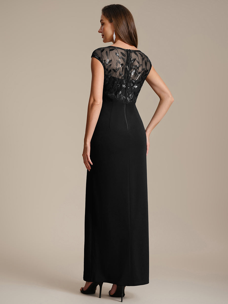 Robe longue moulante asymétrique à manches courtes en sequins extensibles #Couleur_Noir