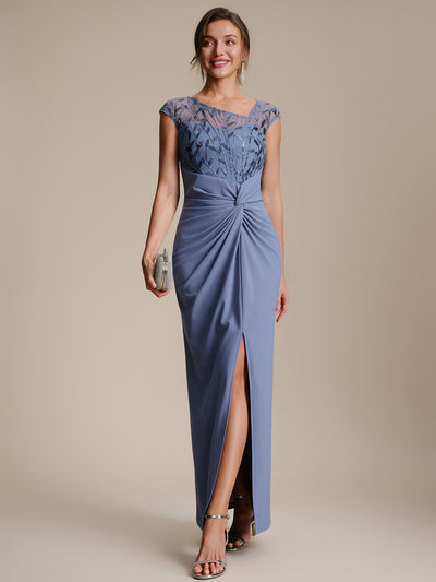 Robe longue moulante asymétrique à manches courtes en sequins extensibles