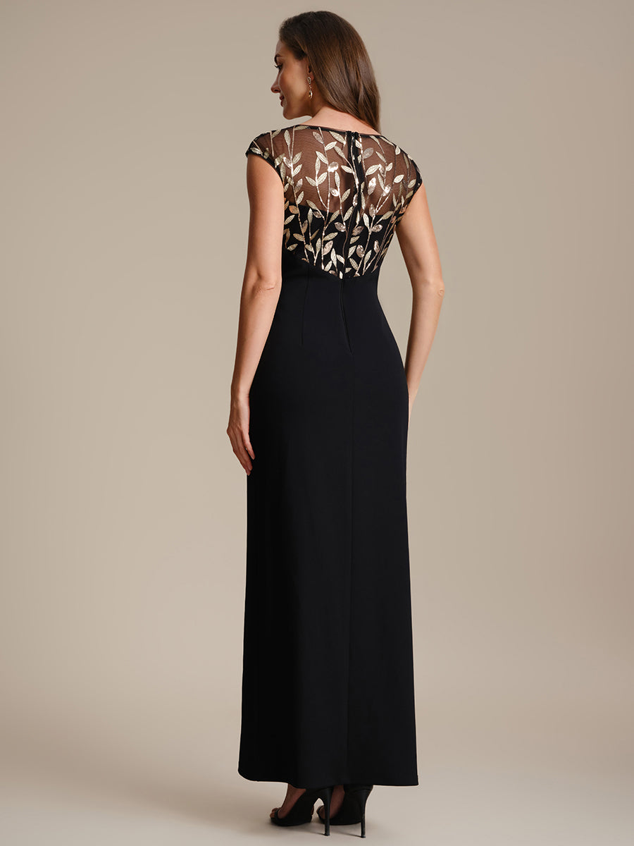 Robe longue moulante asymétrique à manches courtes en sequins extensibles #Couleur_Noir & Or