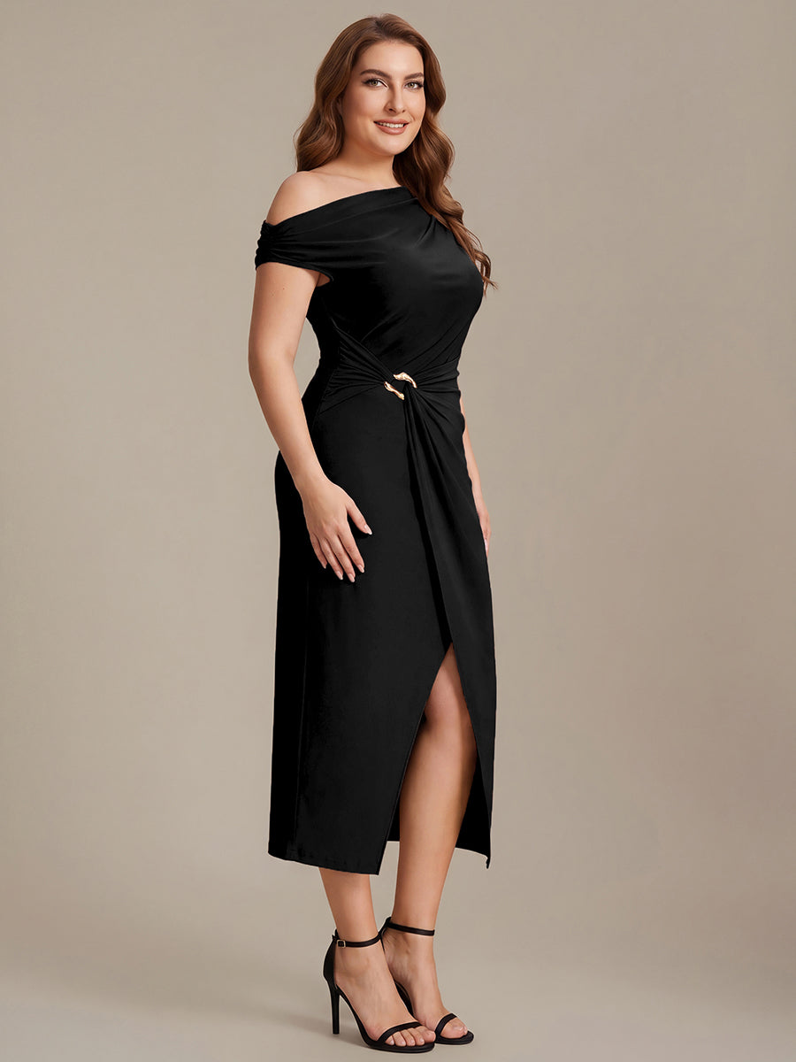 Robe midi moulante asymétrique à une épaule haute élasticité #Couleur_Noir