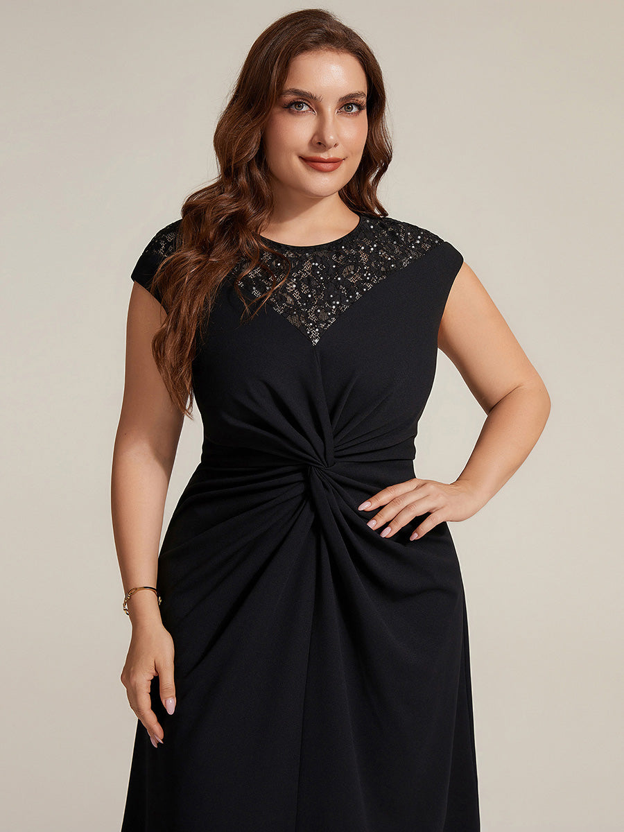 Robe A-Line ¨¤ sequins avec manches courtes et d¨¦tails transparents col rond et ourlet asym¨¦trique #Couleur_Noir