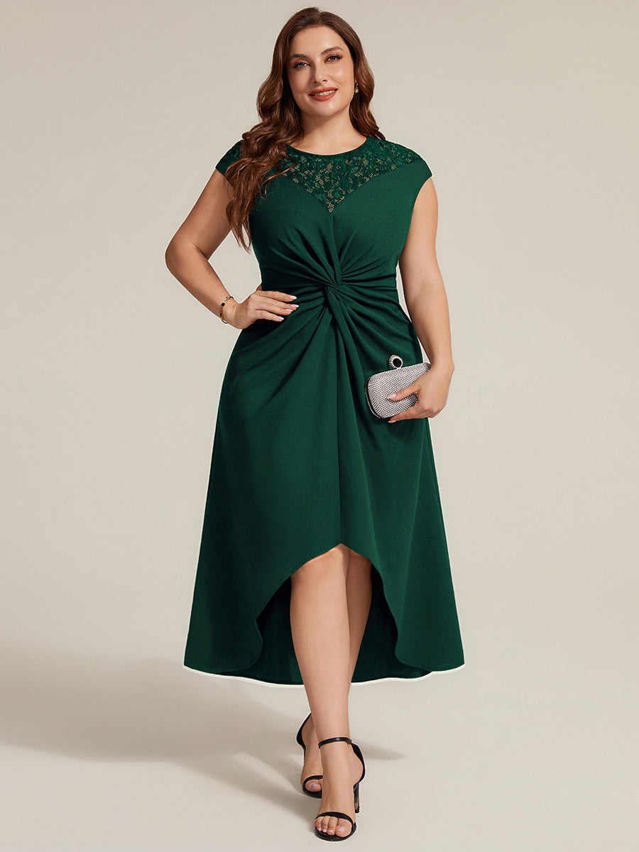 Robe A-Line ¨¤ sequins avec manches courtes et d¨¦tails transparents col rond et ourlet asym¨¦trique #Couleur_Vert Fonce