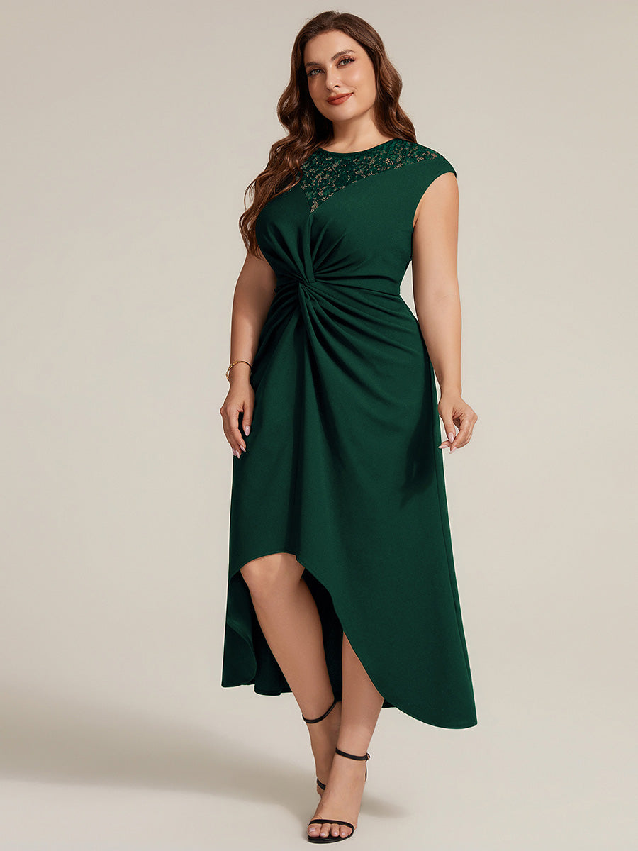 Robe A-Line ¨¤ sequins avec manches courtes et d¨¦tails transparents col rond et ourlet asym¨¦trique #Couleur_Vert Fonce