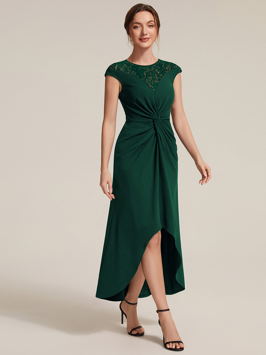 Robe A-Line ¨¤ sequins avec manches courtes et d¨¦tails transparents col rond et ourlet asym¨¦trique #Couleur_Vert Fonce