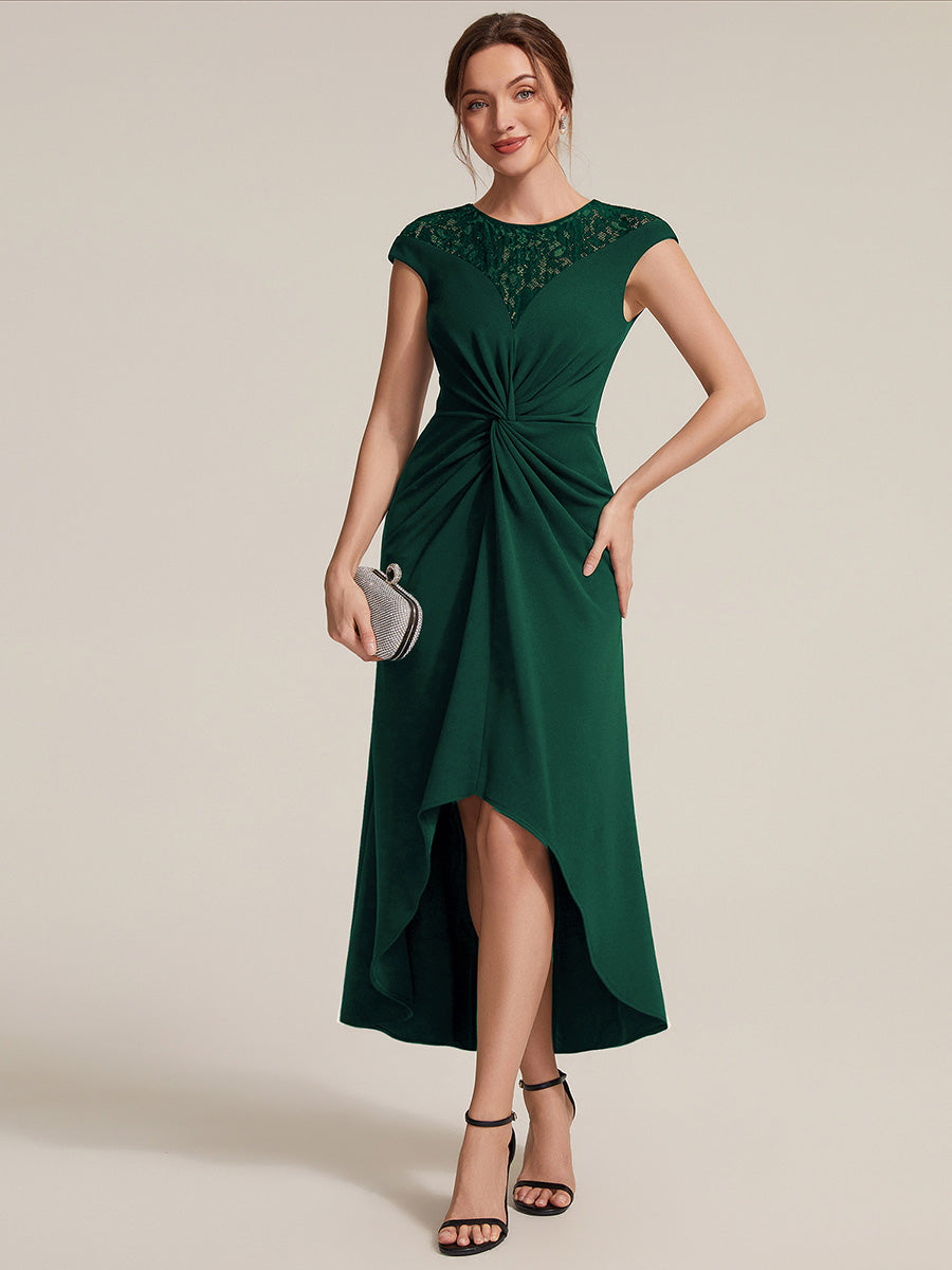 Robe A-Line ¨¤ sequins avec manches courtes et d¨¦tails transparents col rond et ourlet asym¨¦trique #Couleur_Vert Fonce