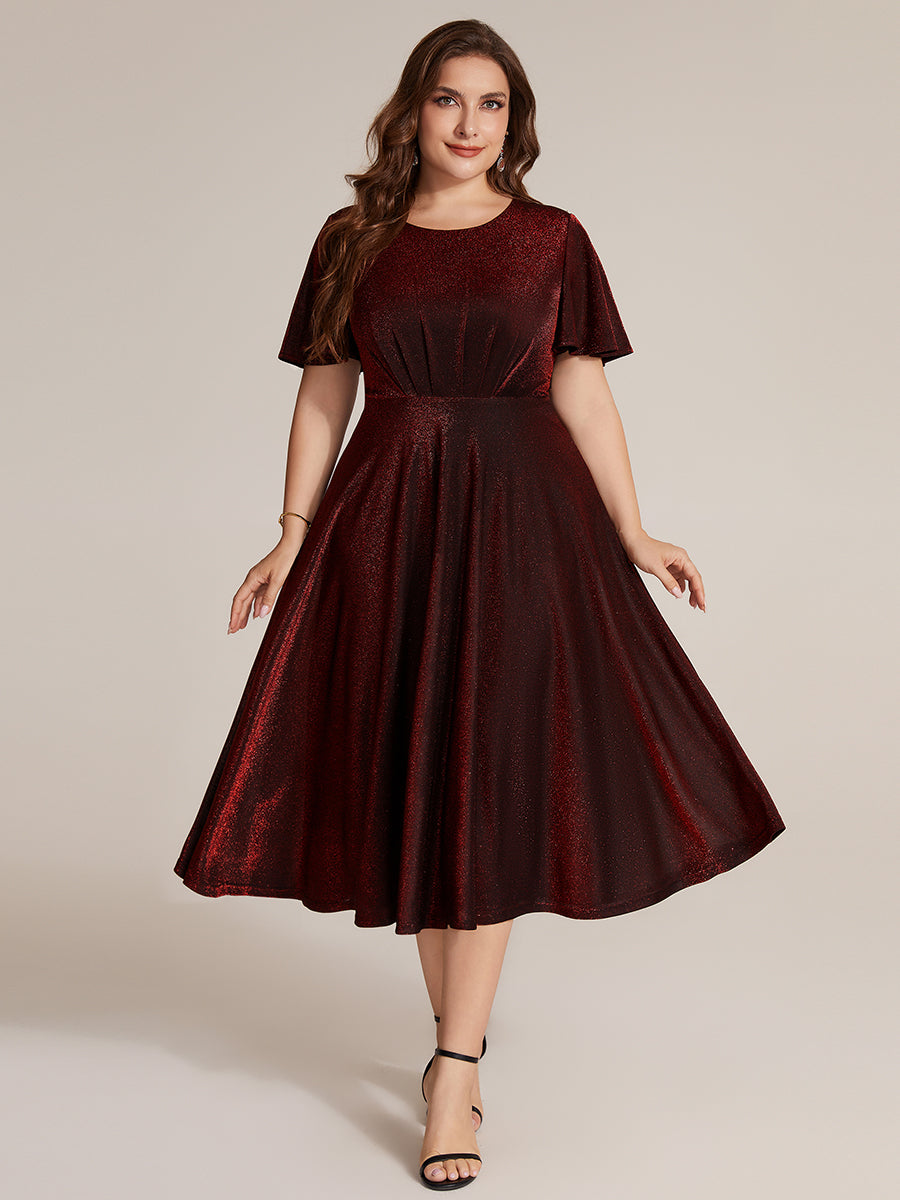 robe midi ¨¦vas¨¦e ¨¤ manches courtes col rond avec fermeture ¨¦clair au dos et tissu extensible #Couleur_Bordeaux