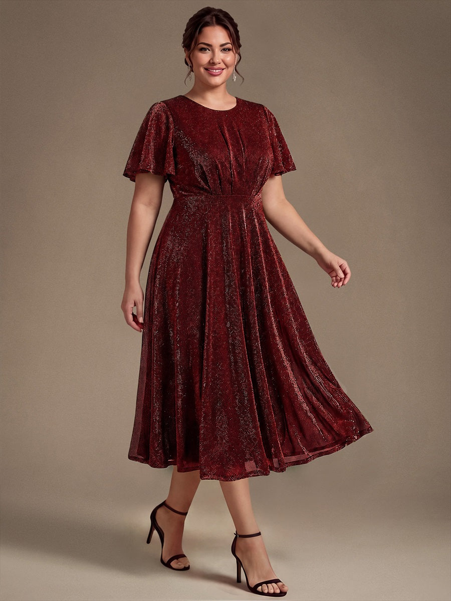 robe midi ¨¦vas¨¦e ¨¤ manches courtes col rond avec fermeture ¨¦clair au dos et tissu extensible #Couleur_Bordeaux