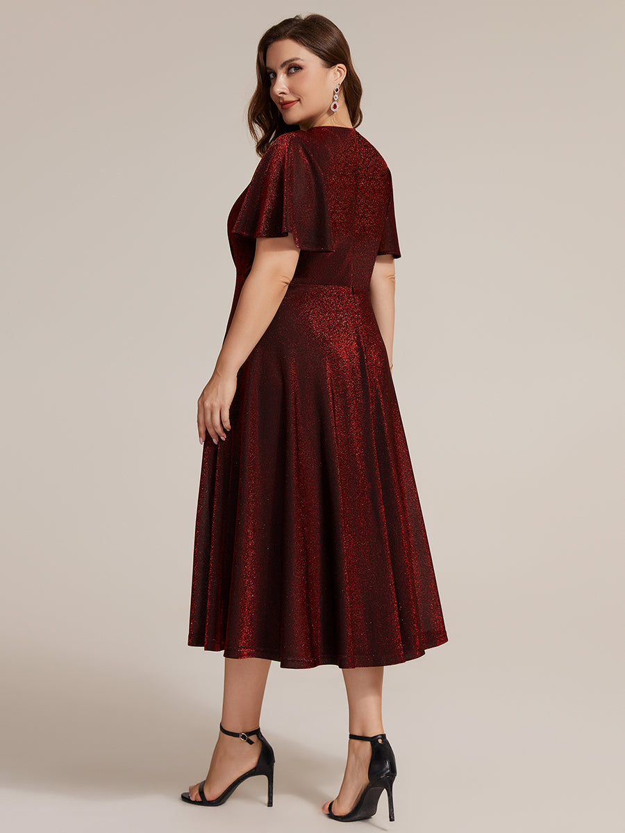 robe midi ¨¦vas¨¦e ¨¤ manches courtes col rond avec fermeture ¨¦clair au dos et tissu extensible #Couleur_Bordeaux