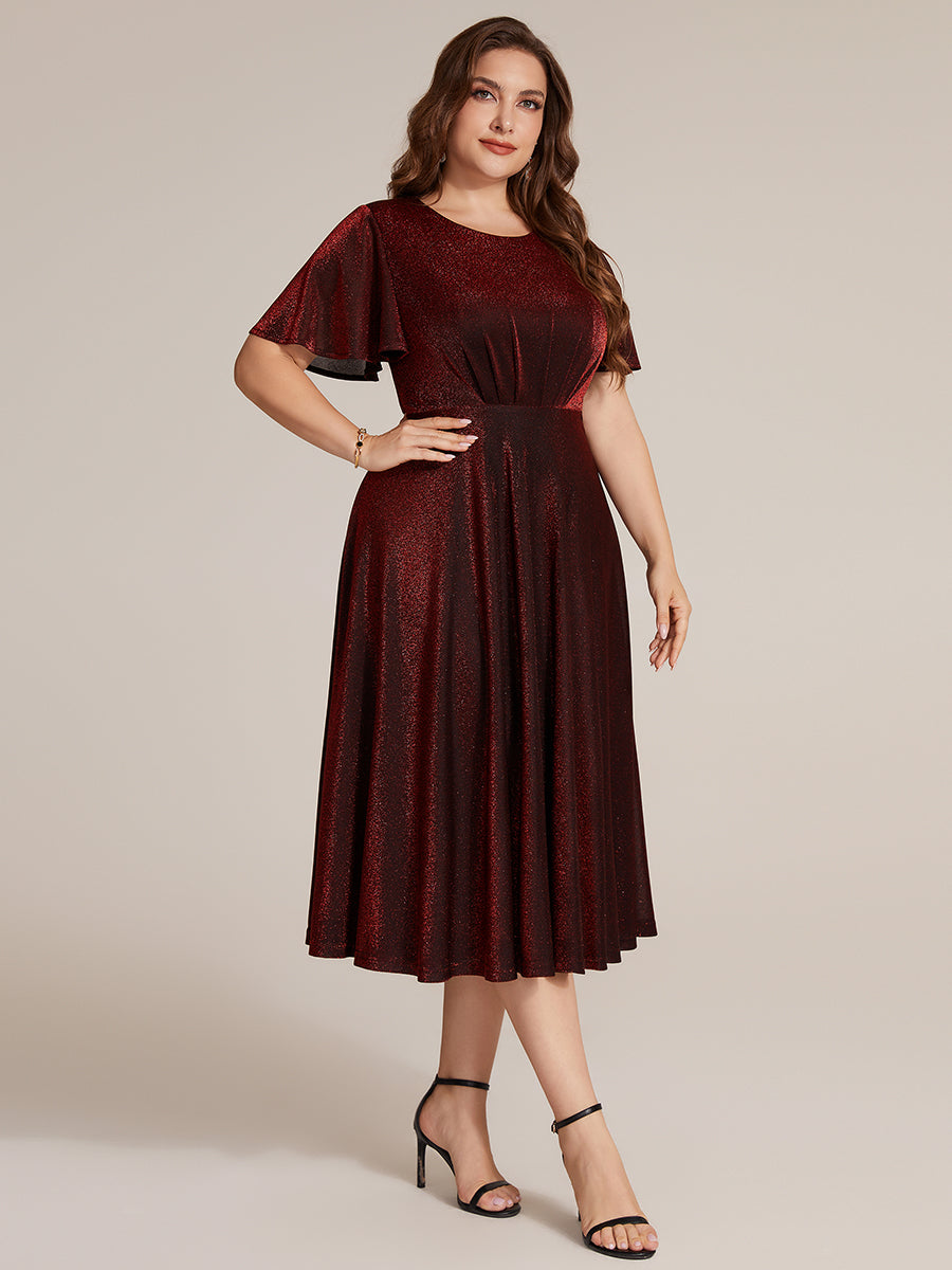 robe midi ¨¦vas¨¦e ¨¤ manches courtes col rond avec fermeture ¨¦clair au dos et tissu extensible #Couleur_Bordeaux