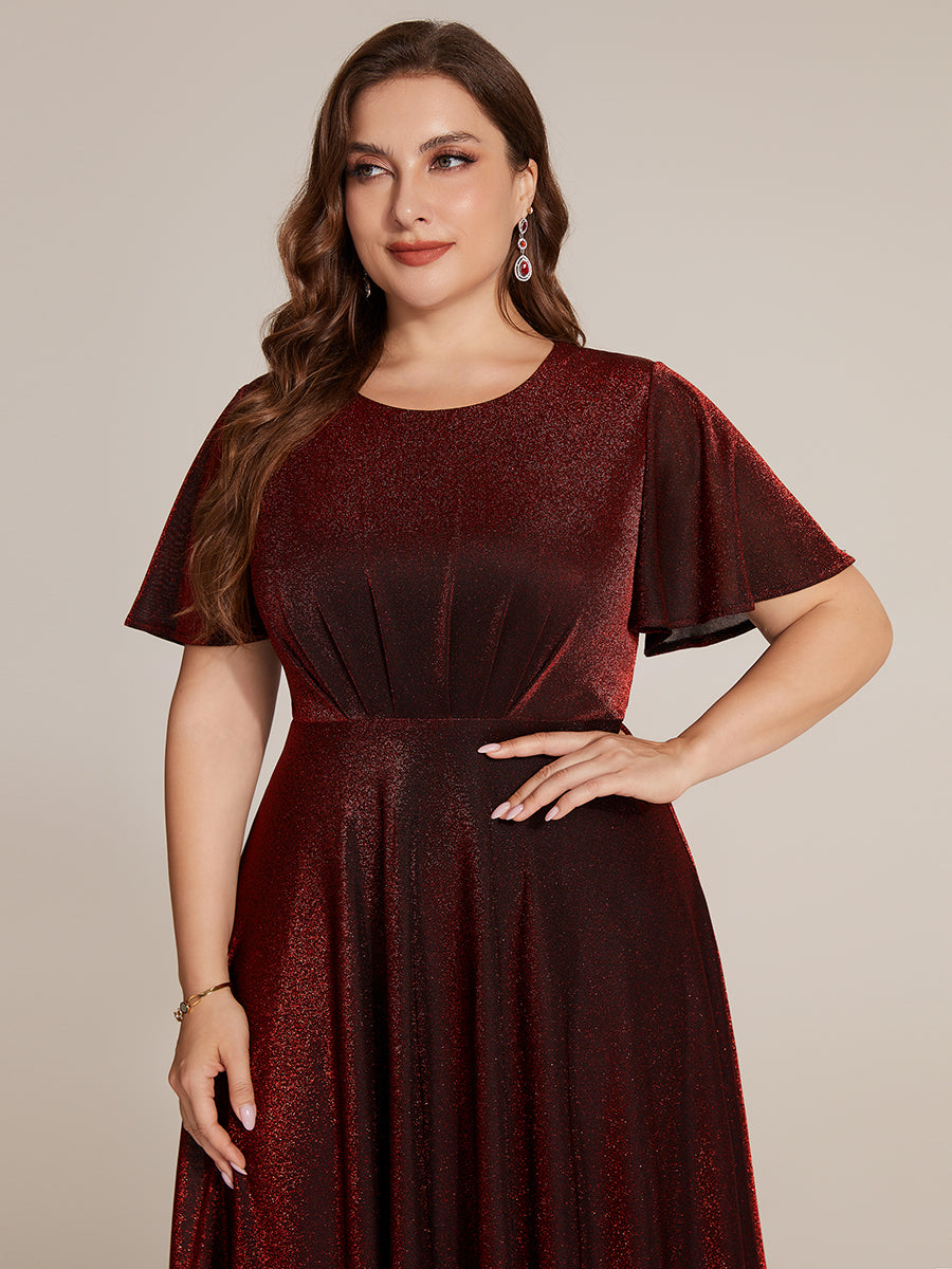 robe midi ¨¦vas¨¦e ¨¤ manches courtes col rond avec fermeture ¨¦clair au dos et tissu extensible #Couleur_Bordeaux
