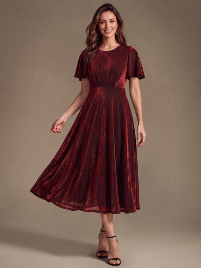 Robe midi trapèze en maille Lurex drapée 3D