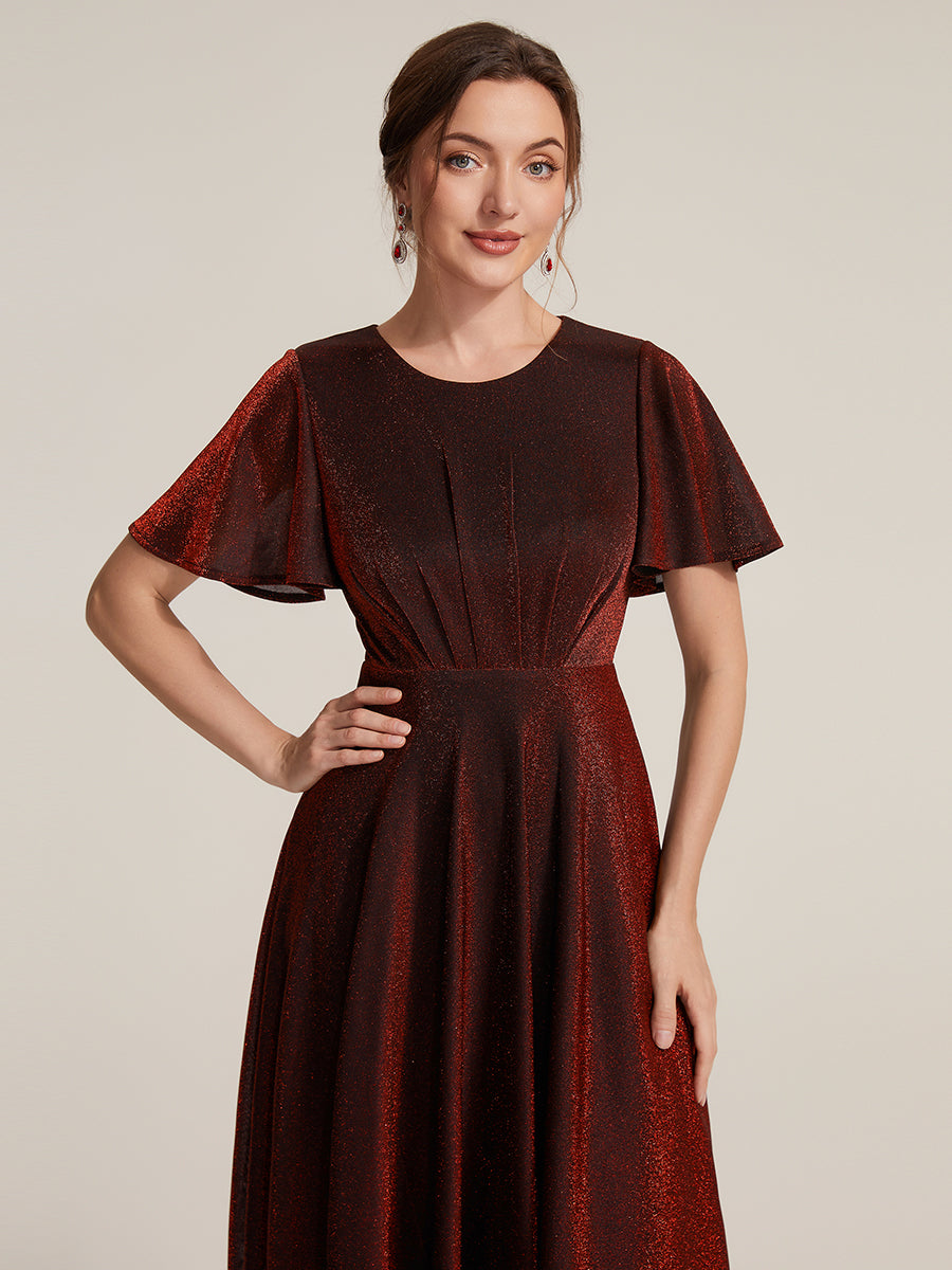 robe midi ¨¦vas¨¦e ¨¤ manches courtes col rond avec fermeture ¨¦clair au dos et tissu extensible #Couleur_Bordeaux
