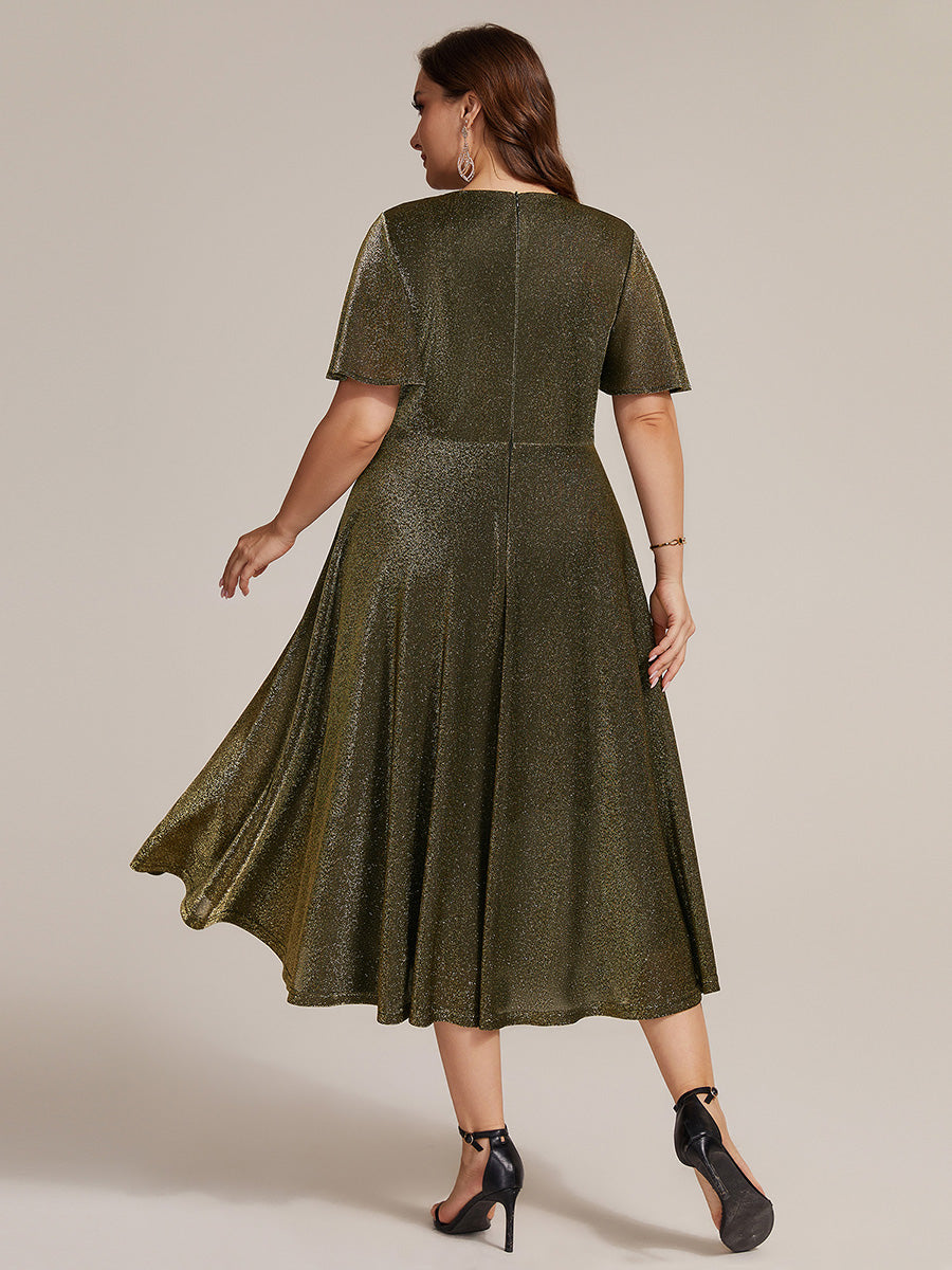 robe midi ¨¦vas¨¦e ¨¤ manches courtes col rond avec fermeture ¨¦clair au dos et tissu extensible #Couleur_Or métallique