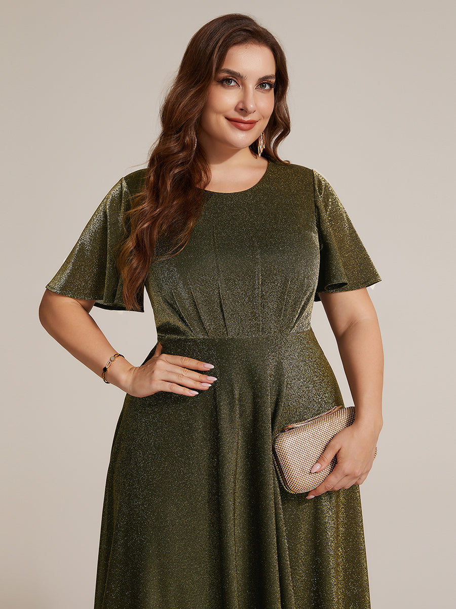 robe midi ¨¦vas¨¦e ¨¤ manches courtes col rond avec fermeture ¨¦clair au dos et tissu extensible #Couleur_Or métallique