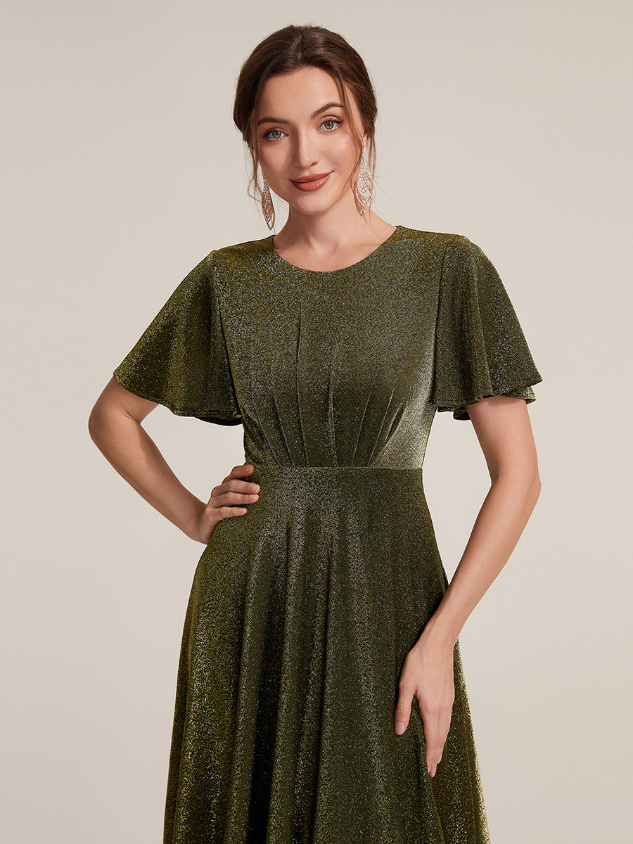 robe midi ¨¦vas¨¦e ¨¤ manches courtes col rond avec fermeture ¨¦clair au dos et tissu extensible #Couleur_Or métallique