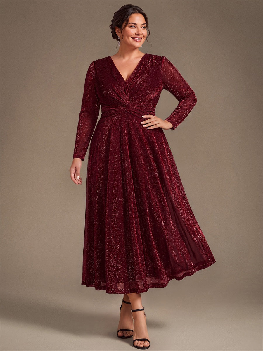 Robe longueur th¨¦ ¨¤ manches longues col crois¨¦ tr¨¨s extensible avec fermeture ¨¦clair au dos et d¨¦tail de n?ud #Couleur_Bordeaux
