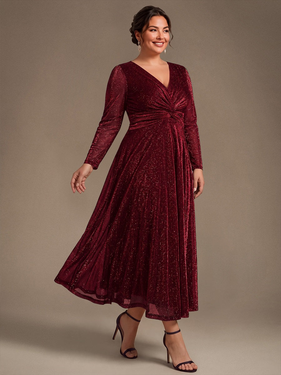 Robe longueur th¨¦ ¨¤ manches longues col crois¨¦ tr¨¨s extensible avec fermeture ¨¦clair au dos et d¨¦tail de n?ud #Couleur_Bordeaux