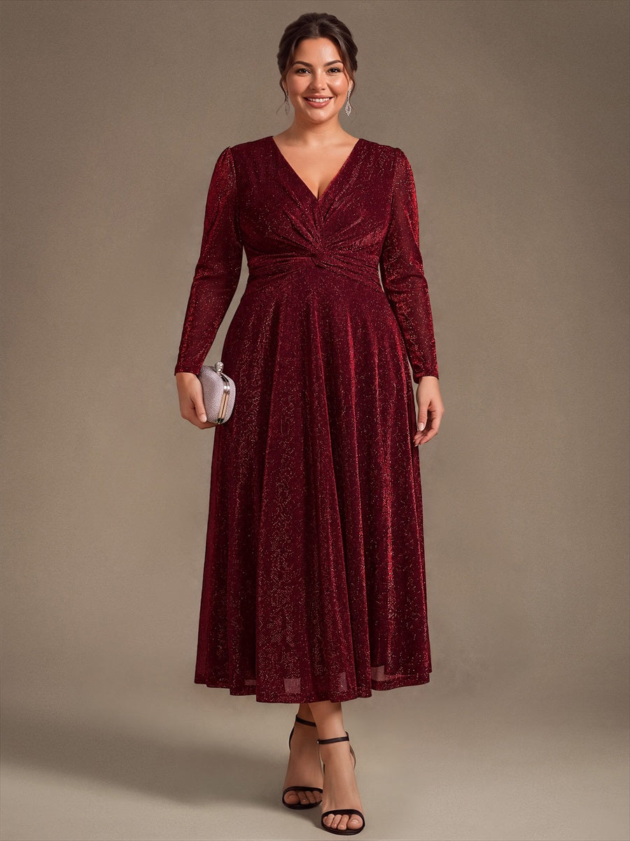 Robe longueur th¨¦ ¨¤ manches longues col crois¨¦ tr¨¨s extensible avec fermeture ¨¦clair au dos et d¨¦tail de n?ud #Couleur_Bordeaux