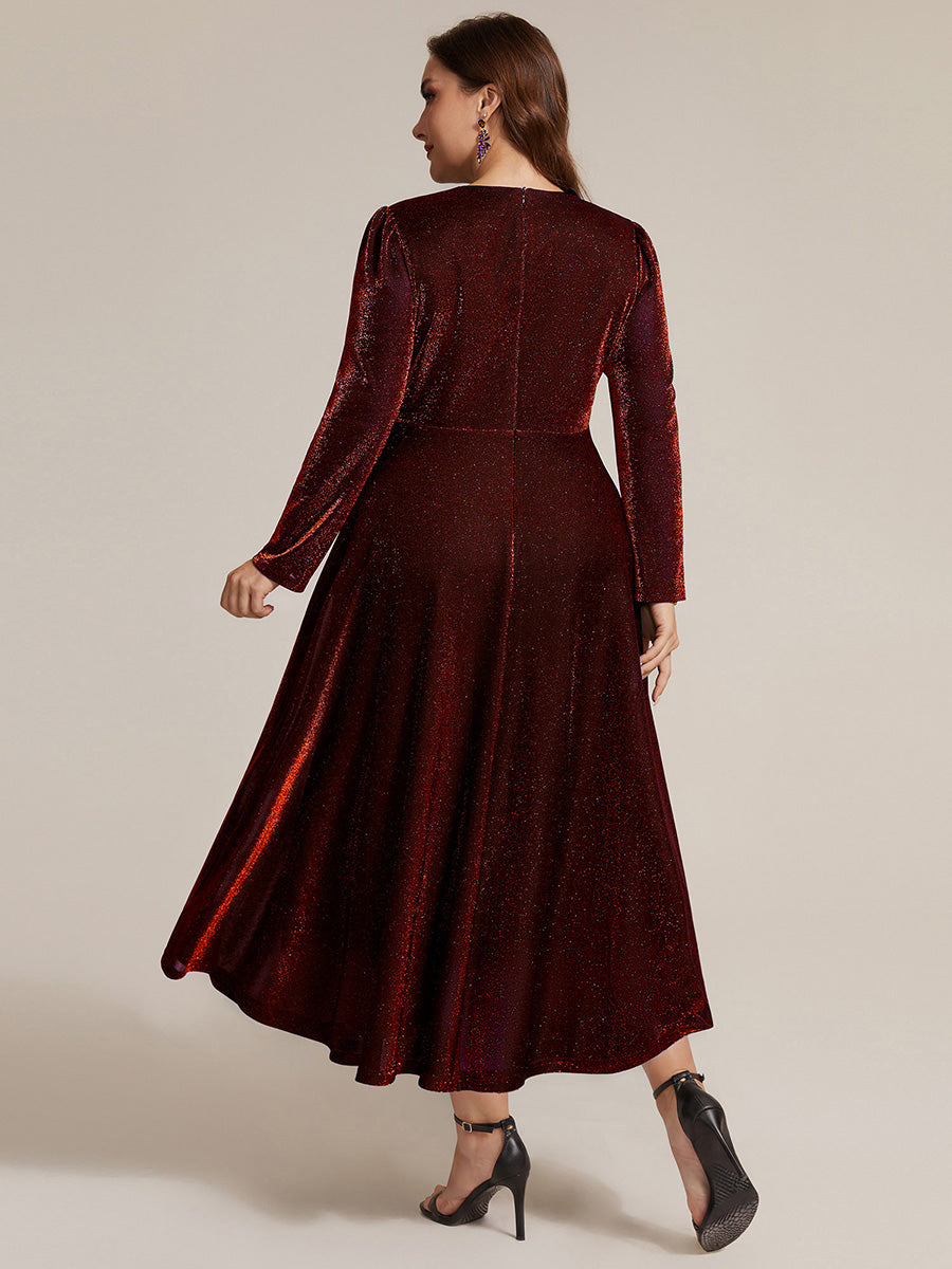 Robe longueur th¨¦ ¨¤ manches longues col crois¨¦ tr¨¨s extensible avec fermeture ¨¦clair au dos et d¨¦tail de n?ud #Couleur_Bordeaux