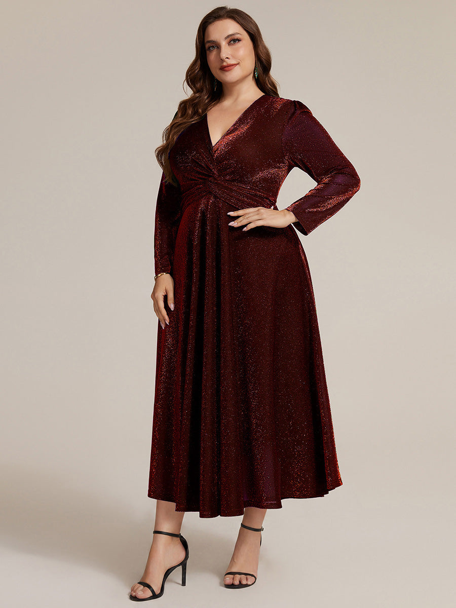 Robe longueur th¨¦ ¨¤ manches longues col crois¨¦ tr¨¨s extensible avec fermeture ¨¦clair au dos et d¨¦tail de n?ud #Couleur_Bordeaux