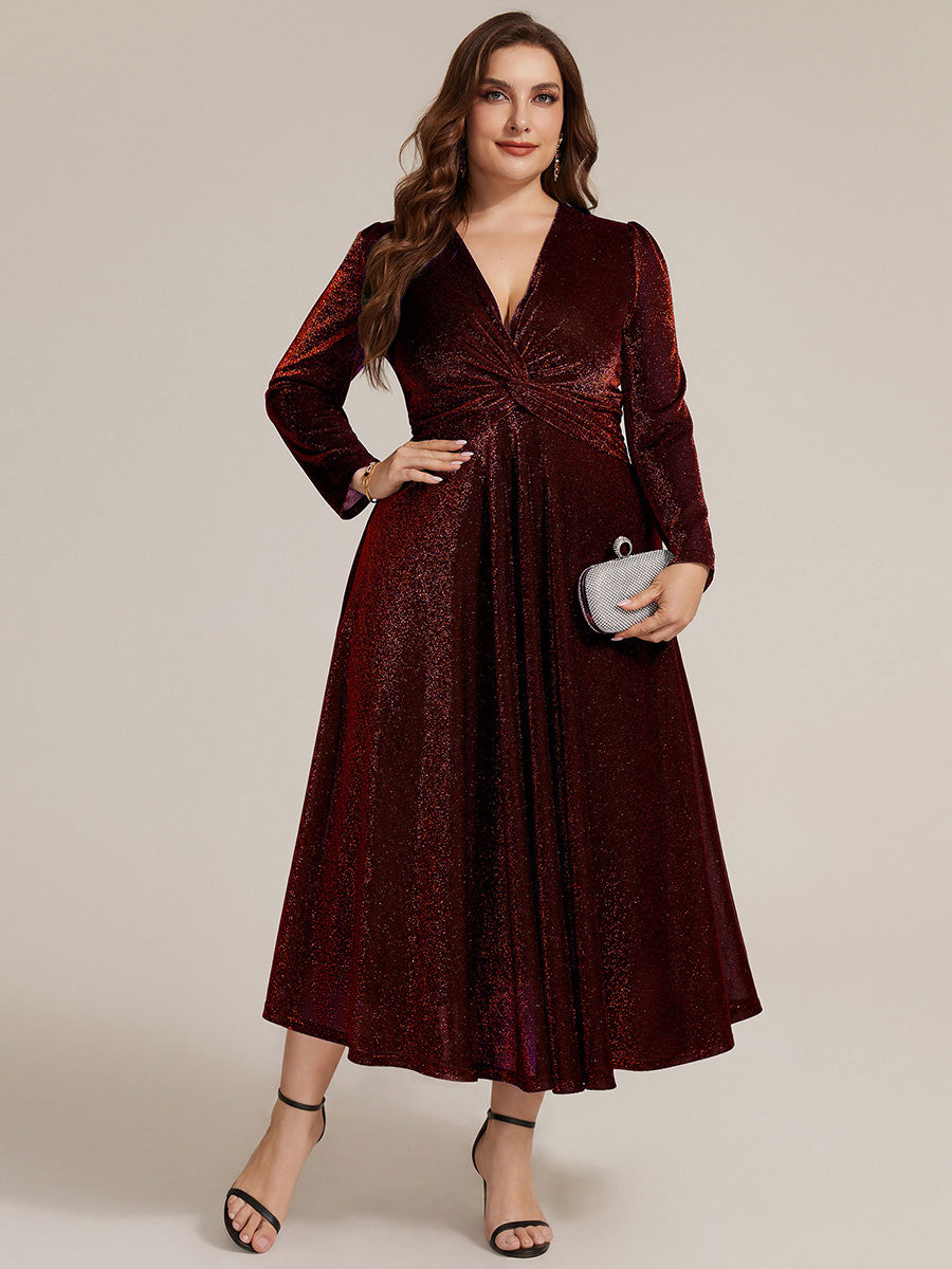 Robe longueur th¨¦ ¨¤ manches longues col crois¨¦ tr¨¨s extensible avec fermeture ¨¦clair au dos et d¨¦tail de n?ud #Couleur_Bordeaux