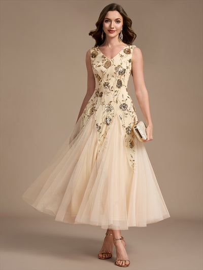 Robe longue à sequins et perles pour invitée de mariage
