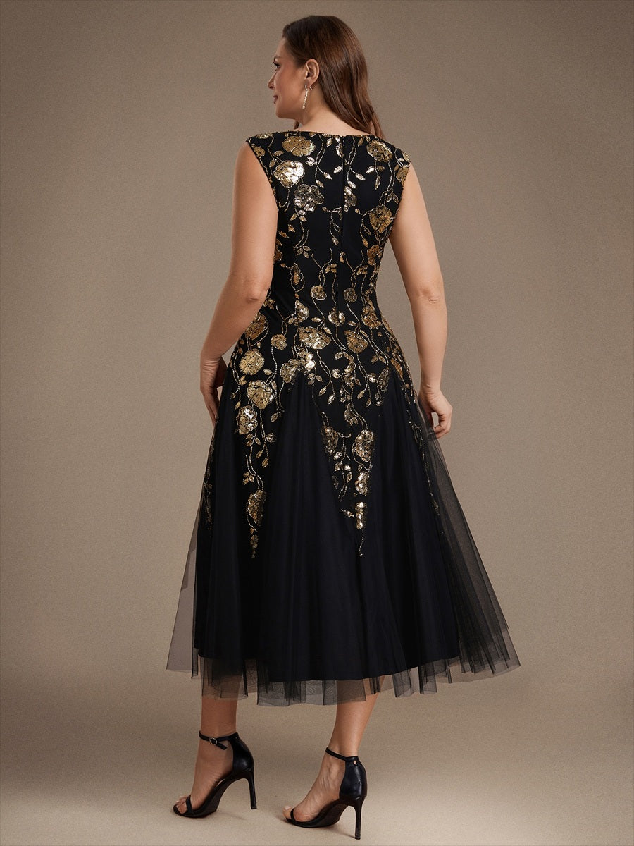Sequins Col V Sans manches,. Non extensible robe mariage invitée #Couleur_Noir & Or