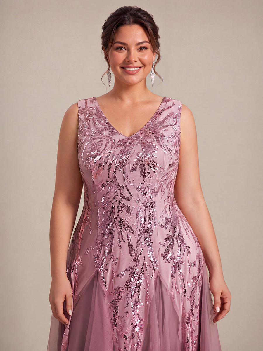 Sequins avec Col V, Coupe trapèze, Sans manches et robe mariage invitée #Couleur_Orchidee