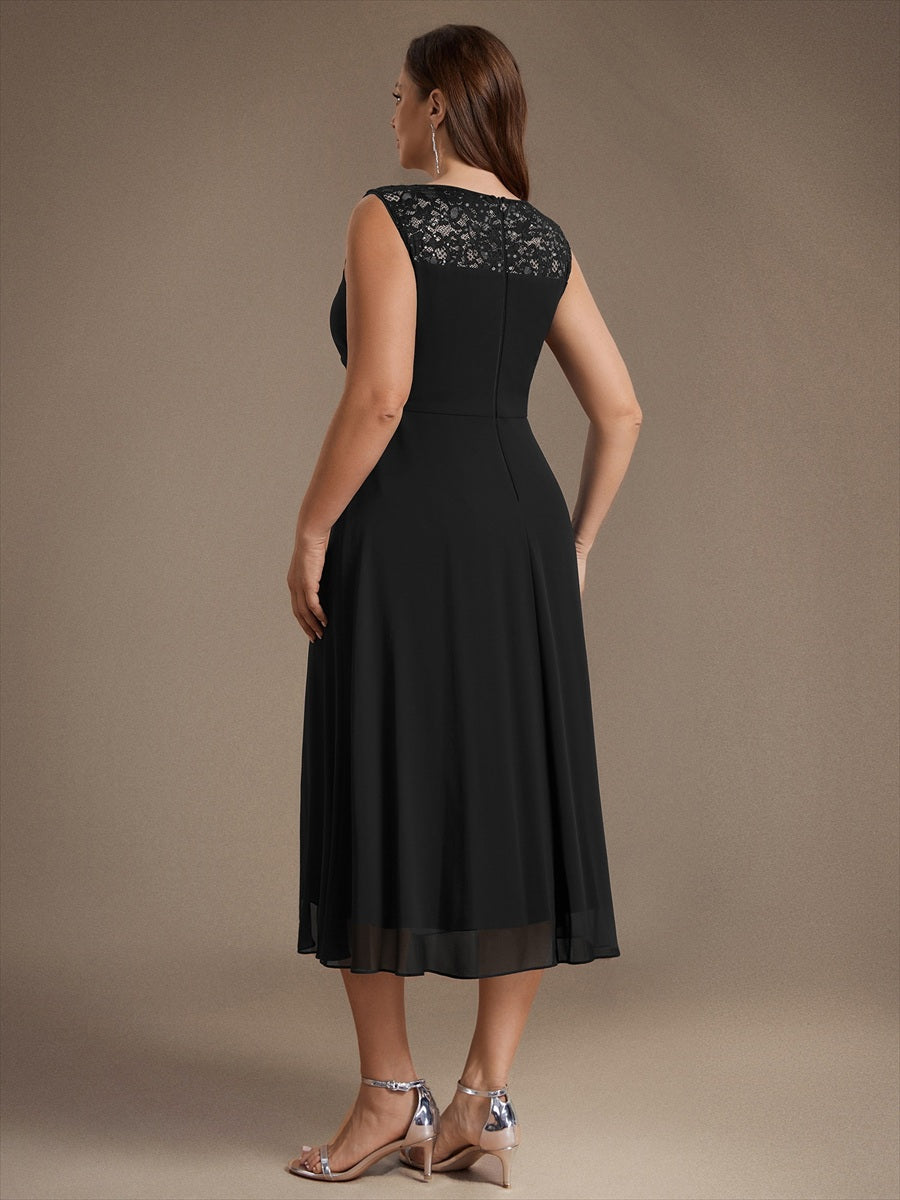 Mousseline avec Coupe trapèze, Sans manches et robe mariage invitée #Couleur_Noir