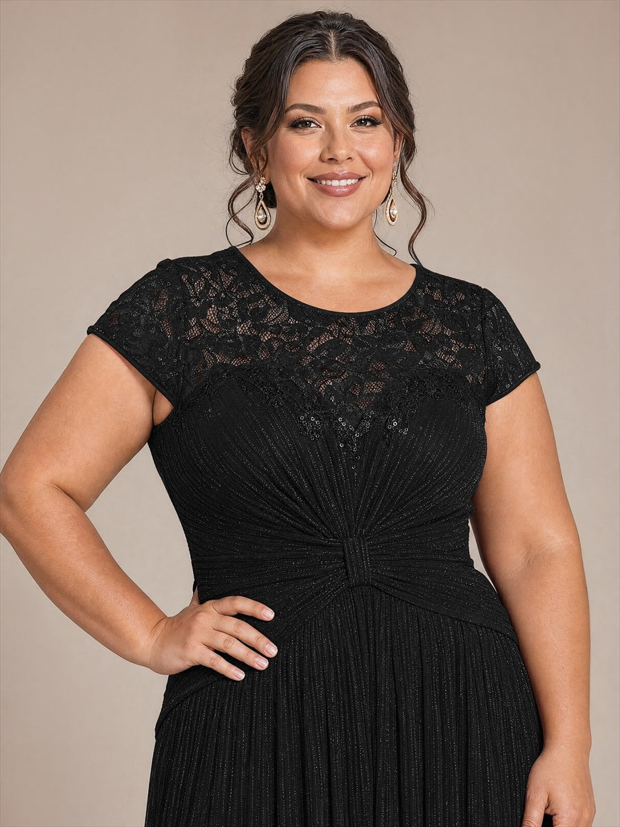 Robe midi à manches courtes col rond avec coupe évasée et tissu extensible #Couleur_Noir