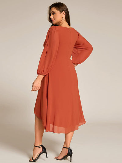 pretty AELINA|Robe invitée mariage en mousseline à manches longues et col en V grande taille(Vente finale)