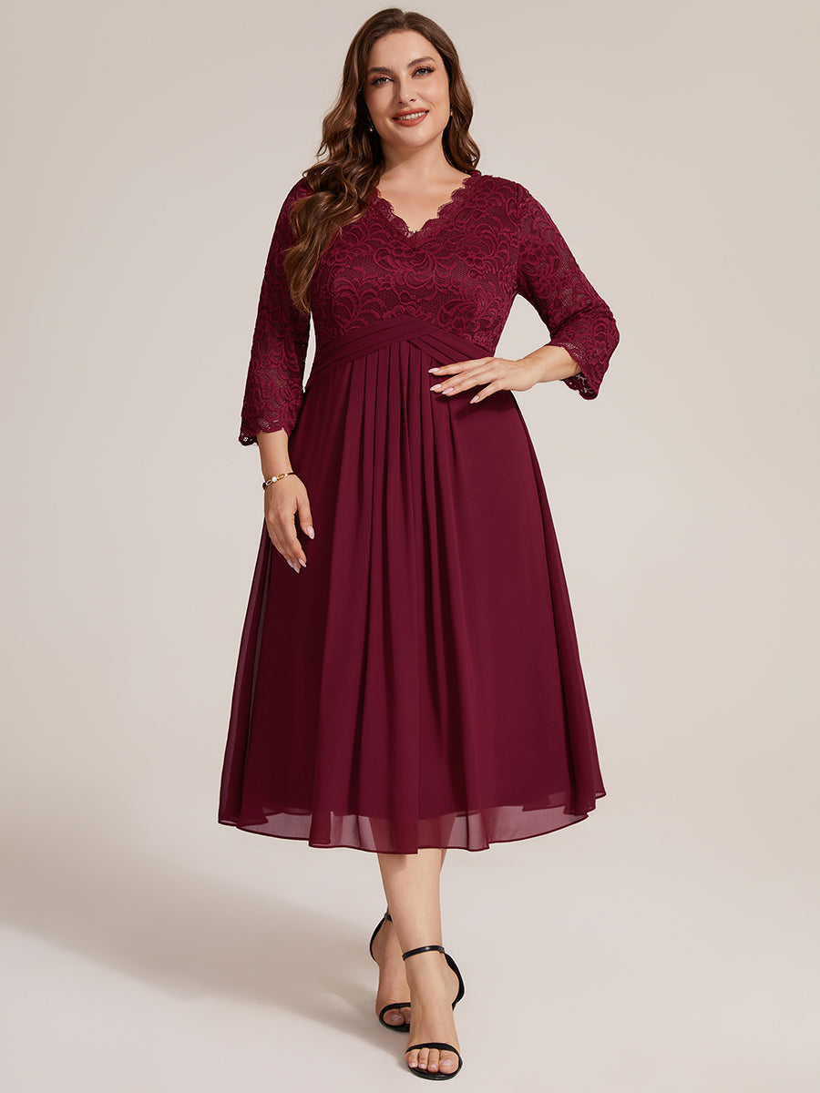 robe midi bodycon à manches trois quarts et décolleté en V avec fermeture éclair au dos #Couleur_Bordeaux