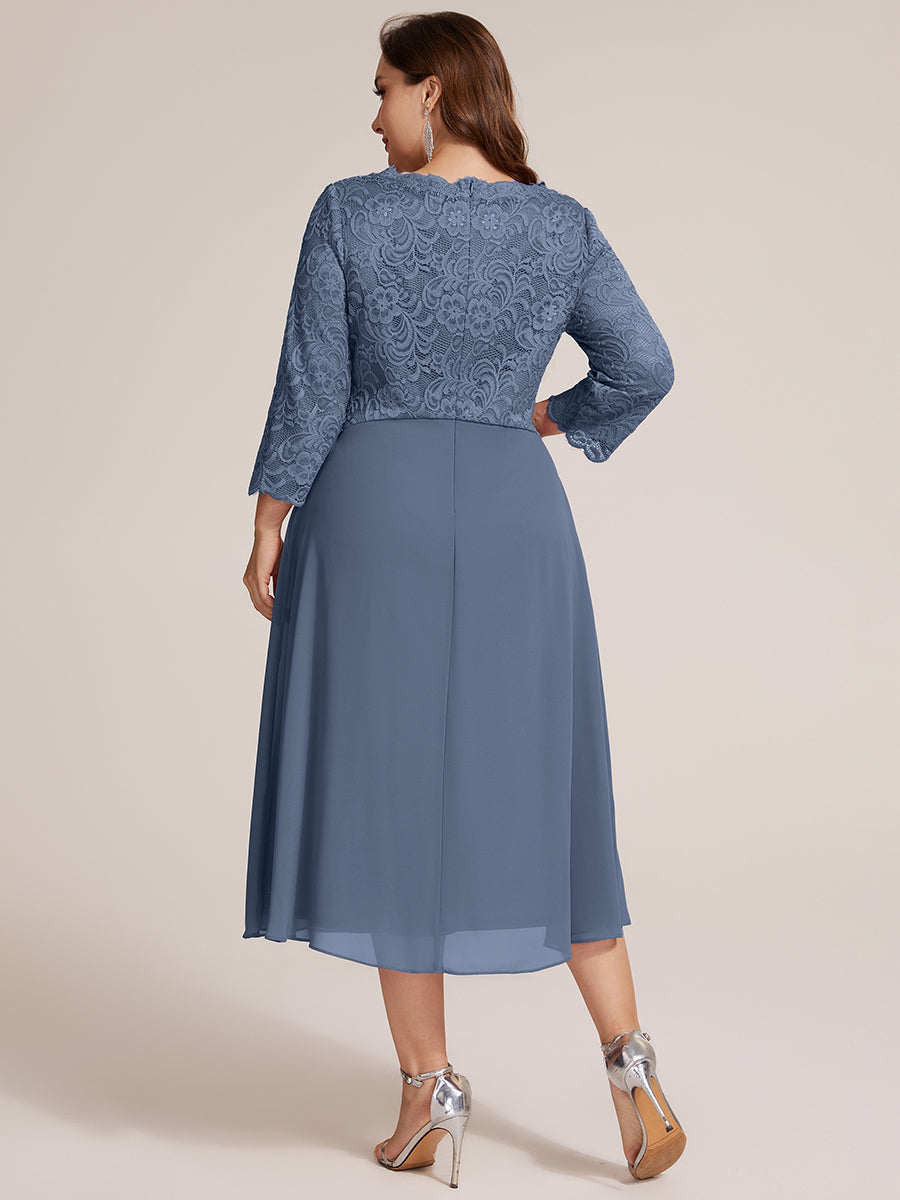 robe midi bodycon à manches trois quarts et décolleté en V avec fermeture éclair au dos #Couleur_Marine Fume