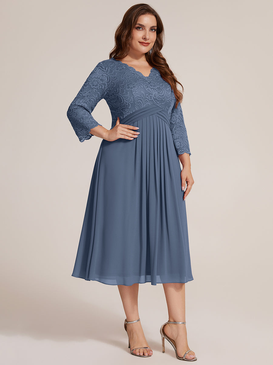 robe midi bodycon à manches trois quarts et décolleté en V avec fermeture éclair au dos #Couleur_Marine Fume