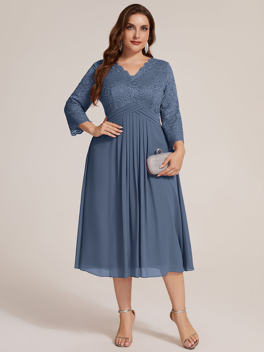 robe midi bodycon à manches trois quarts et décolleté en V avec fermeture éclair au dos #Couleur_Marine Fume