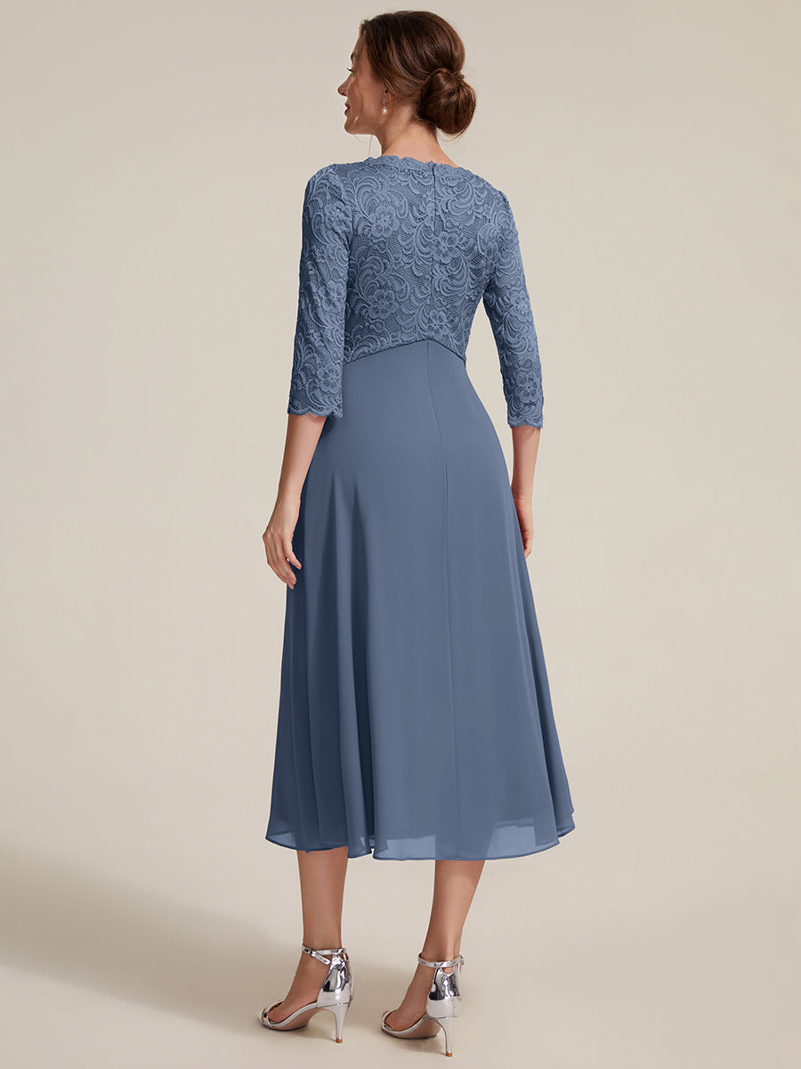 robe midi bodycon à manches trois quarts et décolleté en V avec fermeture éclair au dos #Couleur_Marine Fume