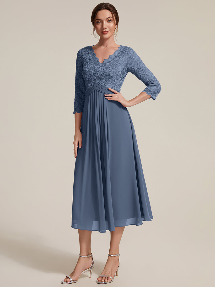 robe midi bodycon à manches trois quarts et décolleté en V avec fermeture éclair au dos #Couleur_Marine Fume